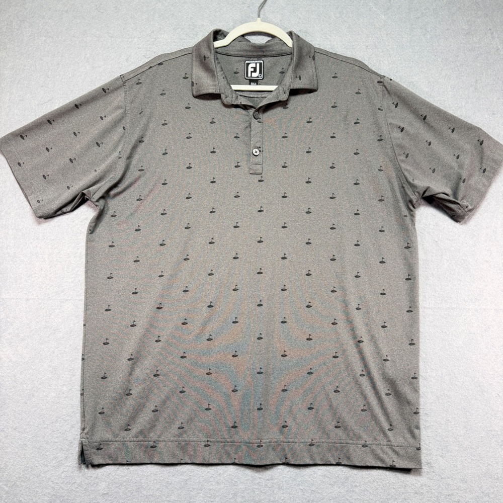 FootJoy Mens Athletic Fit Golf Polo Shirt Gray Lost City Golf Club Flag Print L